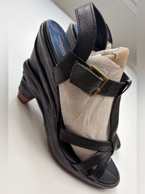Collection Privee? Black Leather & Glitter Slingback Heeled Sandals sz 40 EUC